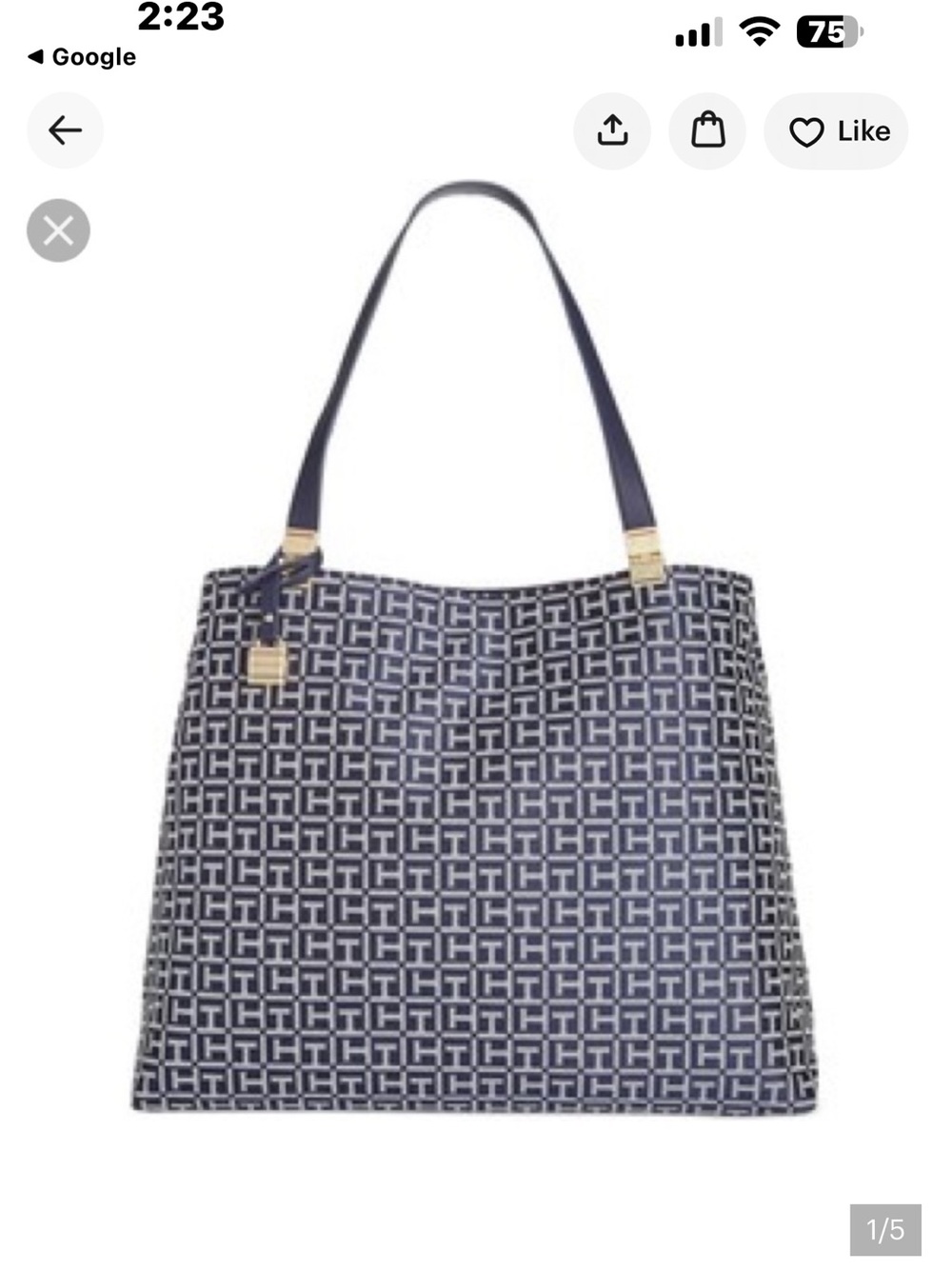 Tommy Hilfiger Navy and White Jacquard Tote